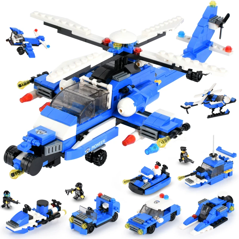 

565pcs City Police Blocks 8 in 1 Vehicle Car Helicopter Building Blocks Compatible LegoINGly Bricks Enlighten Toys For Children