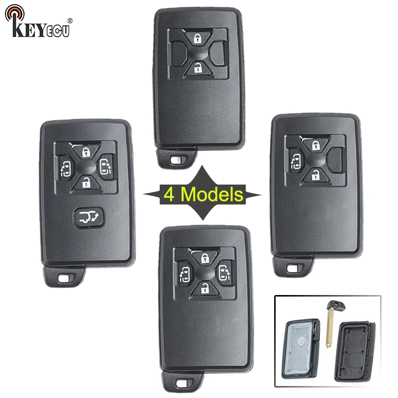 

KEYECU for Toyota Replacement Smart Card Remote Car Key Shell Case Fob 2/3/4/5 Button With Uncut Blade Black Color(Only Shell)