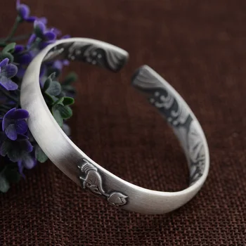 

S silver style restoring ancient ways Lotus bergamot Women with blooming flowers bracelet Thai silver wholesale