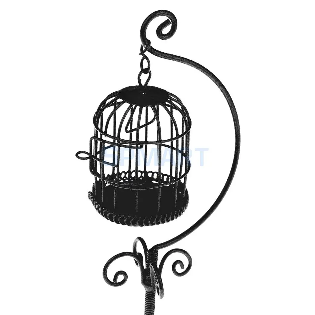 MagiDeal 1/12 Dollhouse Miniature Metal Bird Cage with Holder Stand for Dolls Action Figures Acc Collection Furniture Decor