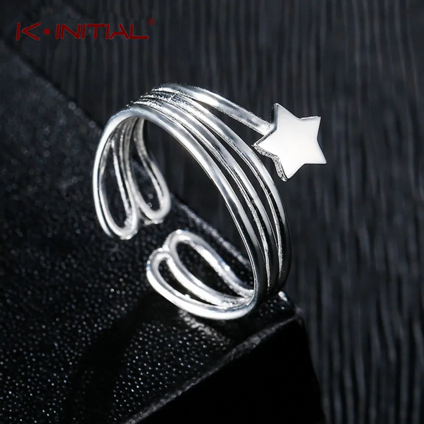 Kinitial Fashion Silver Multi layers Statement Rings For Women Engagement Finger Adjustable Star Shape Ring Jewelry | Украшения и