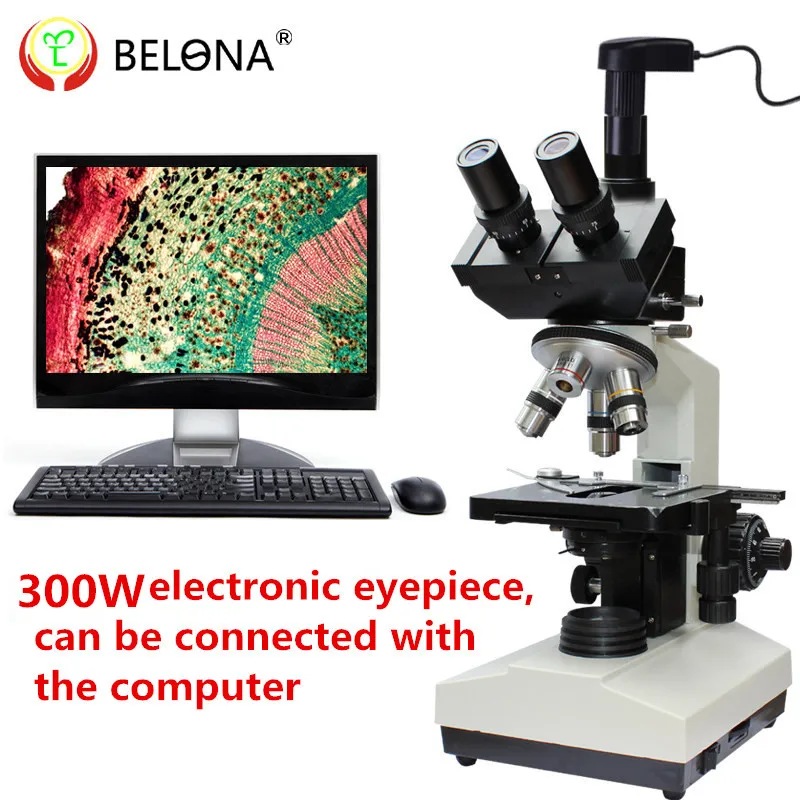 

MUOU Lab Compound Microscope--MUOU 2500X LED Lab Trinocular Biological Microscope Metal student +3MP electronic eyepiece