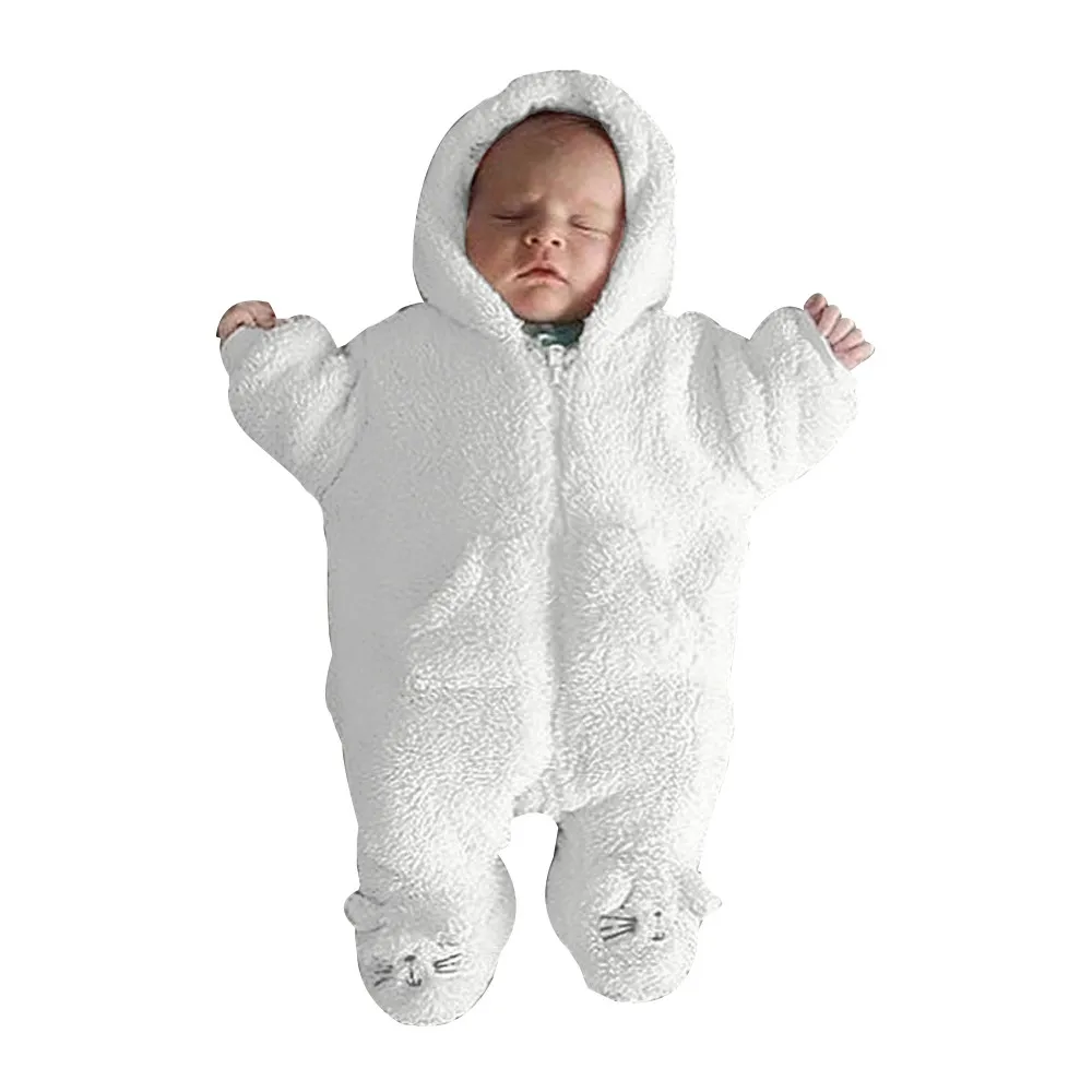 winter baby costume Newborn infantil Baby Boy Girl pajamas kids Hooded Cartoon Flannel Romper Jumpsuit Warm Clothes#Tc83