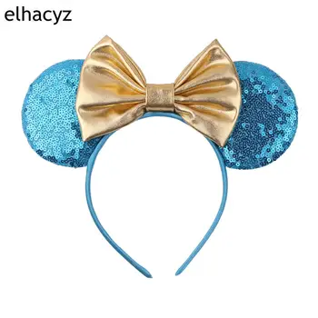 

10pcs/lot 5" Metallic Hair Bows Minnie Mouse Ear Hairband For Girls Big Sequins Ears Chic DIY Kids Hair Accessories Headband
