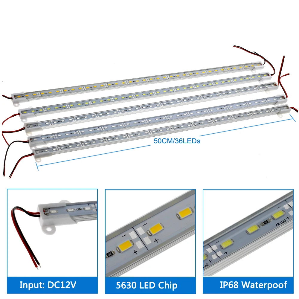 Светодиодный светильник для бара DC12V 50 см, высокая яркость 5630 RGB, жесткая полоса, светильник s IP68, водонепроницаемый, уличный, светодиодный, люминесцентная трубка, 5 шт./лот