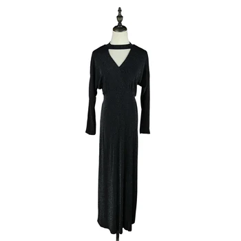 

Punk Women Long Dresses V-Neck Spring Dresses Spliced Long Sleeve Sexy Slim Casual Dresses
