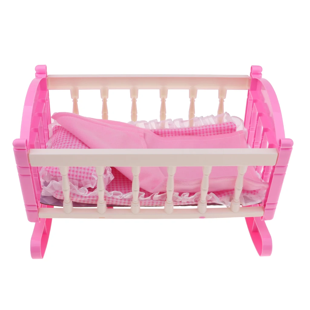 Dollhouse Princess Pink Cradle Bed Furniture Decor for 9-11inch Reborn Girl Baby Doll Kids Pretend Play Toy Birthday Gift