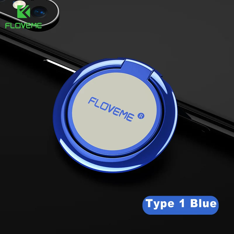 FLOVEME универсальный металлический держатель телефона с кольцом на палец для iPhone X 8 Магнитная сильная Адсорбция 360 Мобильная подставка для samsung Xiaomi - Цвет: Type 1 Blue