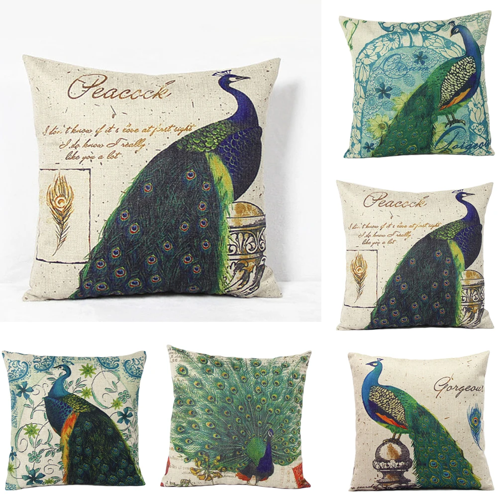 Peacock Feathers Cushion Covering Bed Home Pillowcase Decorative Case Cushion Coverings Pillow