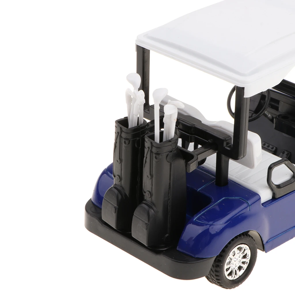 New 1:20 Scale Mini Alloy Pull Back Golf Cart with Clubs Diecast Model Vehicle Playset Toy Office Desk Decor Kits - Blue