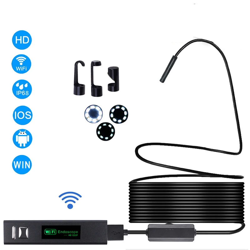 WIFI Endoscope Camera HD 1200P 10M Mini Waterproof Hard Wire Wireless 8mm 8 LED Borescope Camera For Android PC IOS Endoscope
