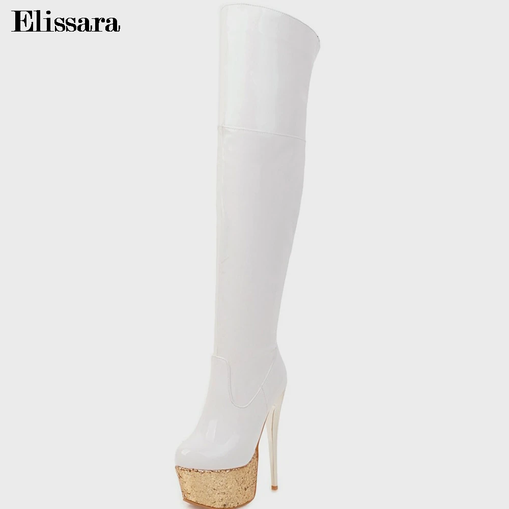 Pour Genou Zip Haute Noir blanc Le Talons 47 Sur Cuisse Plate Bottes 33 Elissara Femme Parti La Hauts Taille Chaussures De Plus rouge forme Femmes Hiver Du qwY7A7