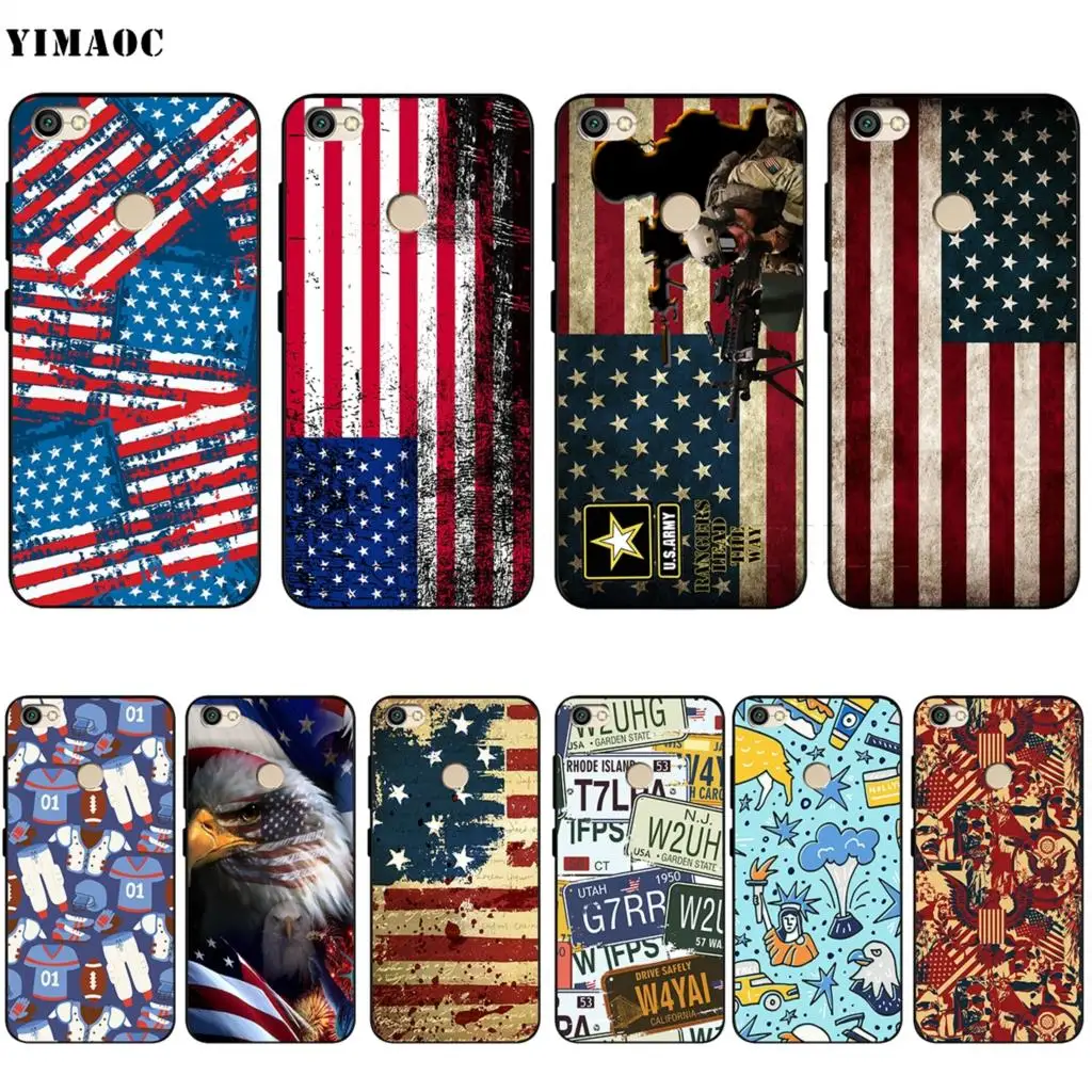 

YIMAOC United States USA Flag Silicone Case for Xiaomi Redmi Note 4 4x 4a 5 5a 6 8 Pro Prime Plus