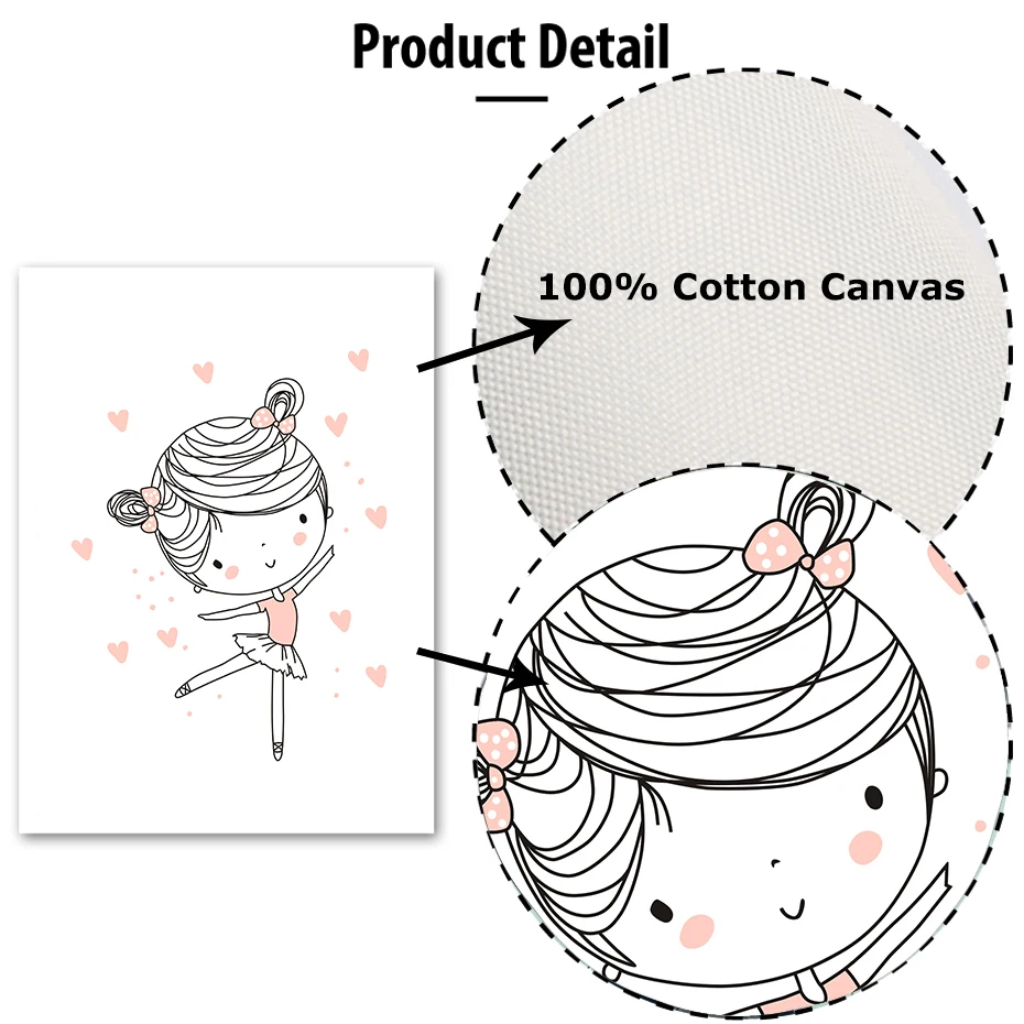 Балетная танцовщица девушки стены искусства Любовь Сердце розовая тема картина мультфильм постер для детской комнаты девушки комнаты украшения картины Рождественский подарок