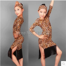 Детский костюм для латинских танцев, сексуальное леопардовое платье с кисточками для латинских танцев, леопардовое платье для детей, костюм для латинских танцев