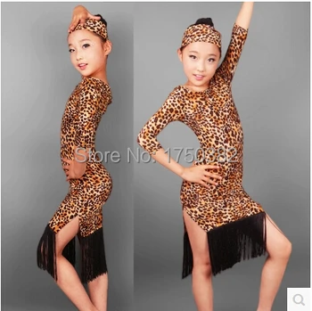 

Children Latin dance costume sexy leopard tassel latin dance leopard dress for child latin dance competition costume dress