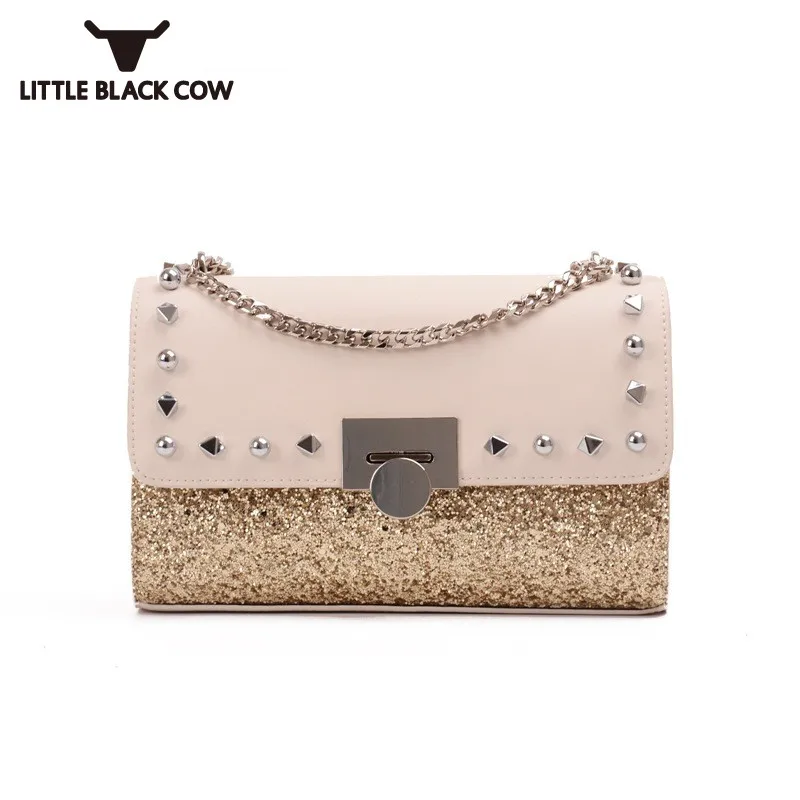 Брендовая кожаная роскошная женская сумка новая сумка на плечо с заклепками и блестками сумки через плечо женские модные сумки маленькая сумка
