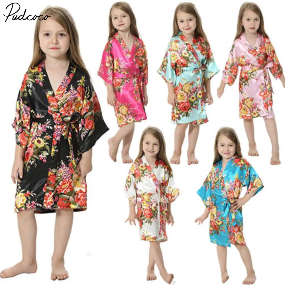 

Toddler Children Baby Girls Pajamas Kid Silk Floral Cotton Collared Sleepwear