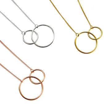 

100% Authentic 925 Sterling silver Interlocking Double Lucky Circles Geometric Necklace pendant Fine jEWELRY X8