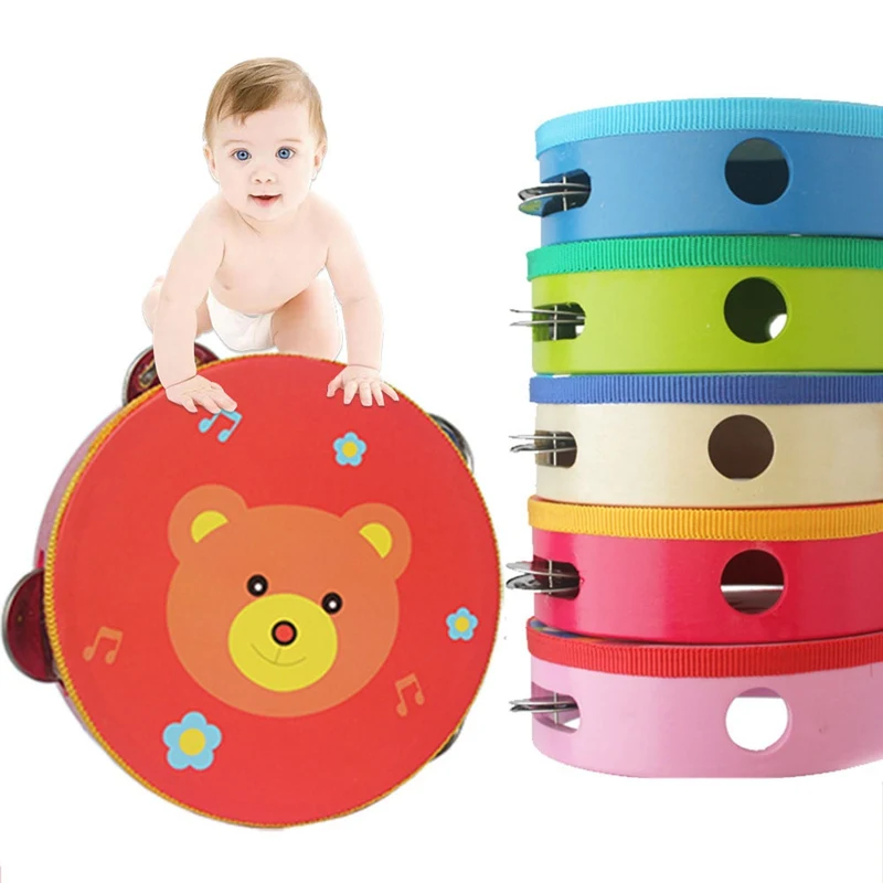 Детские мультфильм деревянный барабан руки игрушки музыкальные колокол барабана Дети раннего образования схватив игрушку ударный