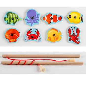 

New Magnetic Fishing Game Set Baby Wooden Toys Board 3D Children Education Toy