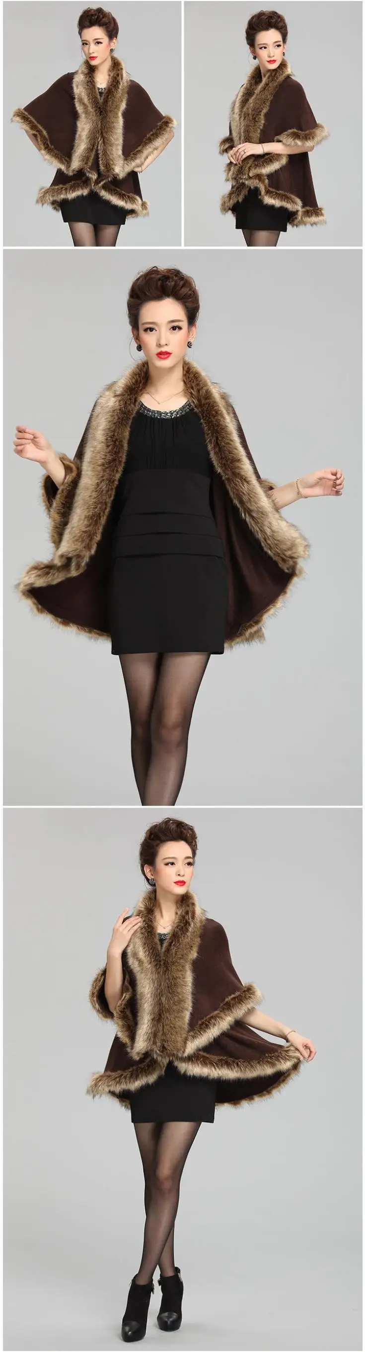 Искусственного меха лисы пальто Кашемировое весеннее женский, черный вязаный кардиган Для женщин пончо и шапки вязаные свитер леди шарфы