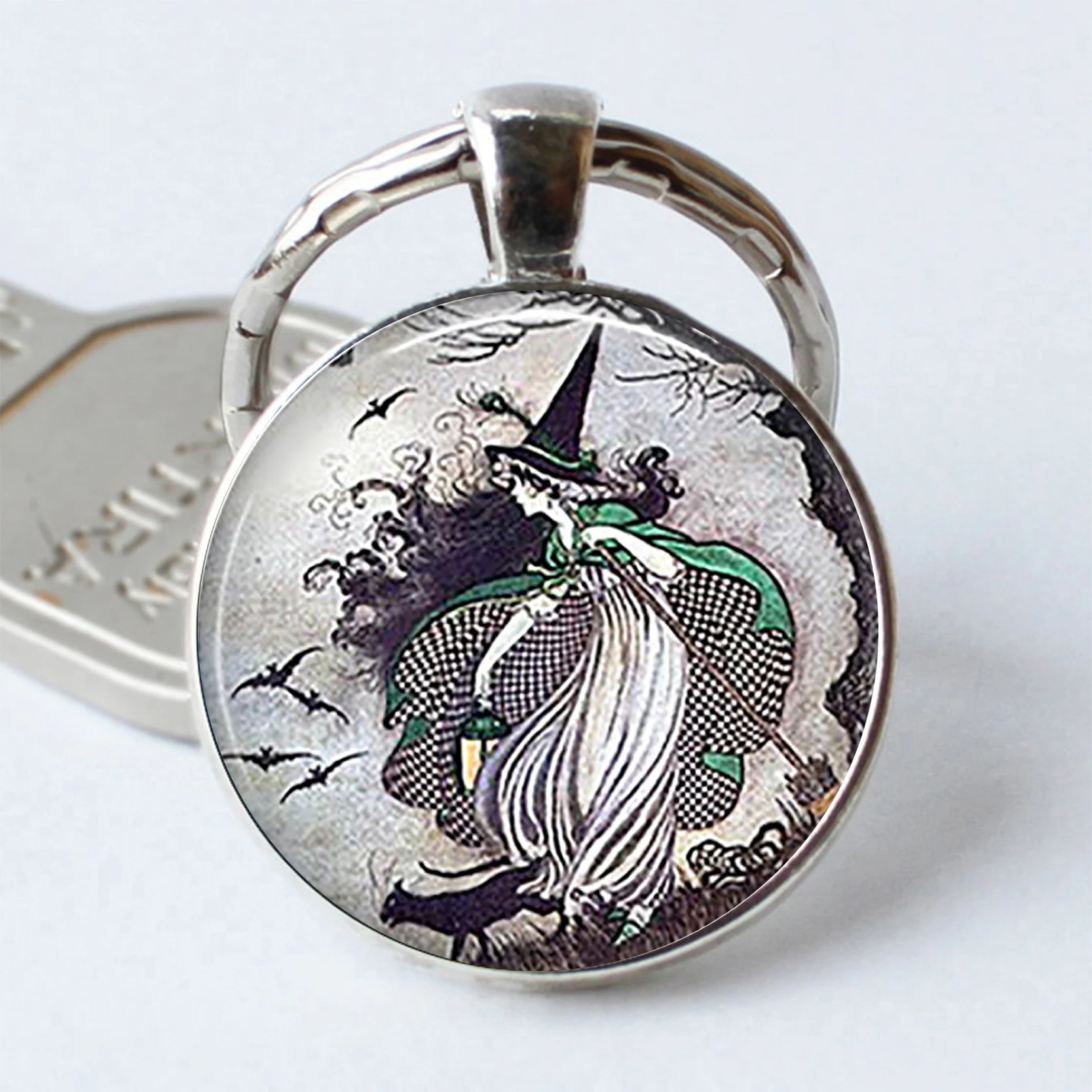 

Fairytale Witch Keychain Fairy Tale Keyring Witch Jewelry Glass Cabochon Halloween Gift Witch Key Chain Ring Paint