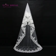 Wowbridal изящная свадебная вуаль для подружки невесты кружевная вышивка с хрустальными бусинами органза Длинные свадебные аксессуары