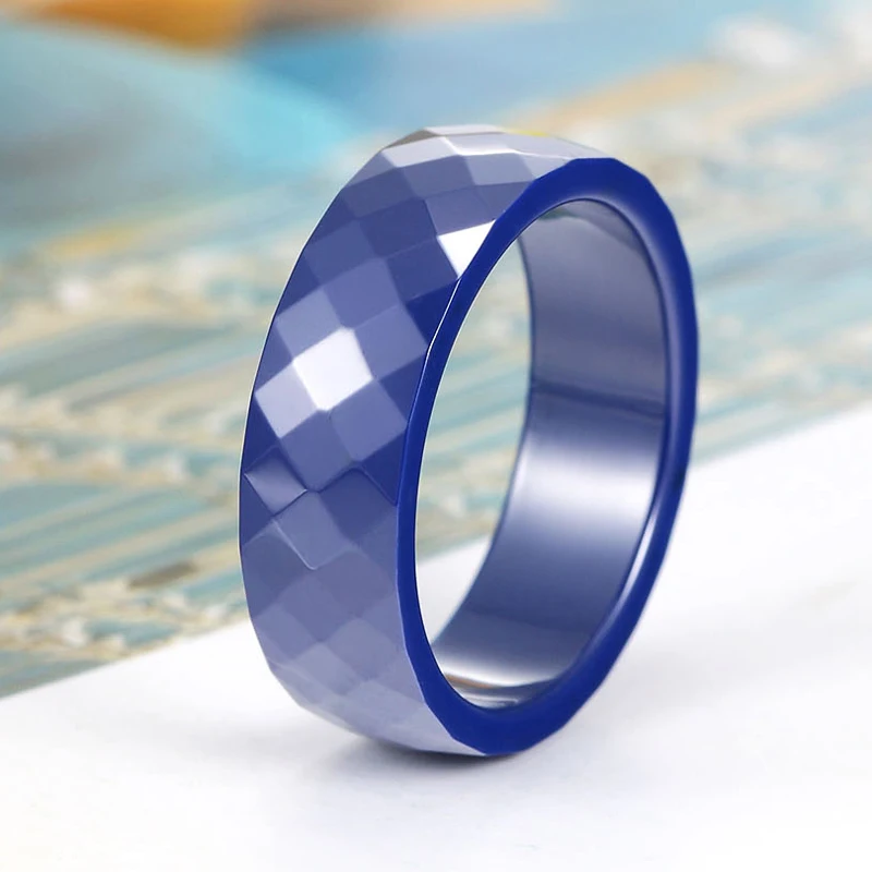 Ceramic Ring Dark Blue And Black Multi-Faceted for Men Women Jewelry Gift