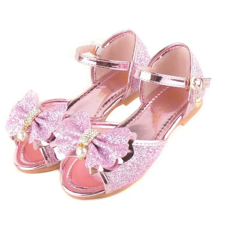 

qloblo 2018 New Children Shoes Princess Girls Mules & Clogs Flat Shoes Bowtie Sandals Bow Sweet Sandals Beaded Shoes 26-36
