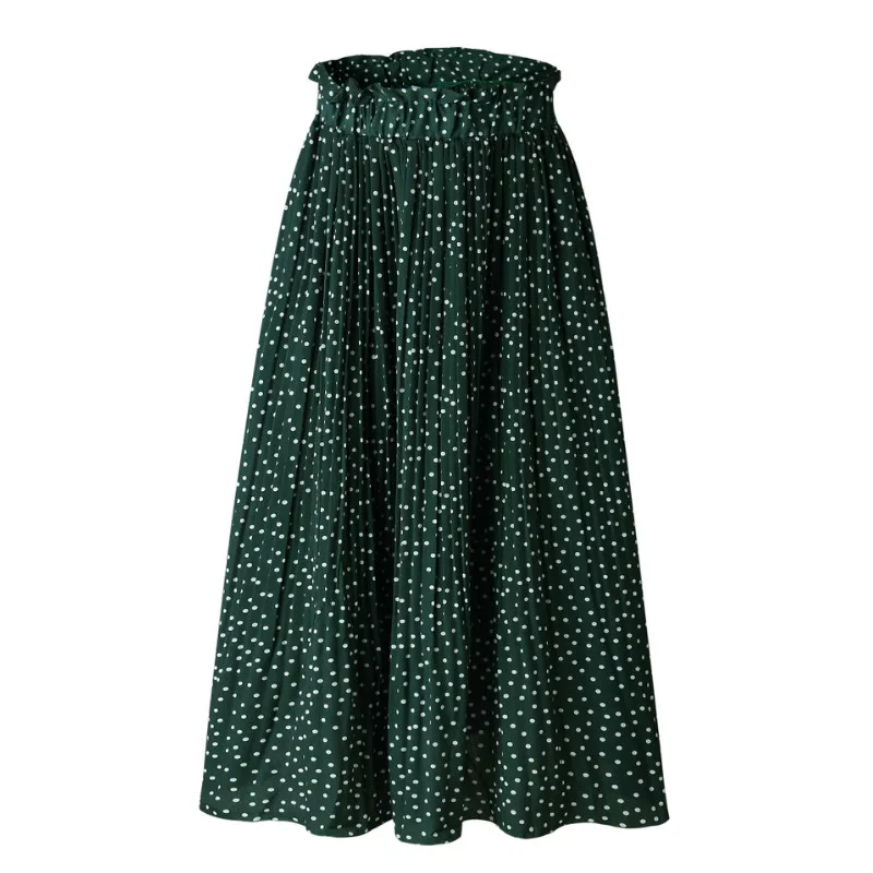 Модная эластичная талия плиссированная повседневная юбка средняя талия юбка в горошек Женская летняя длинная юбка для выхода - Цвет: A2