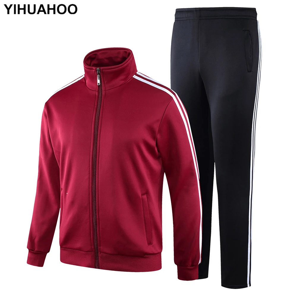 YIHUAHOO رياضية الرجال الشتاء سميكة المخملية الدافئة الفراء سترة الملابس مجموعة اثنين قطعة Sweatpants الرياضية بذلة رياضية KSV-TZ090