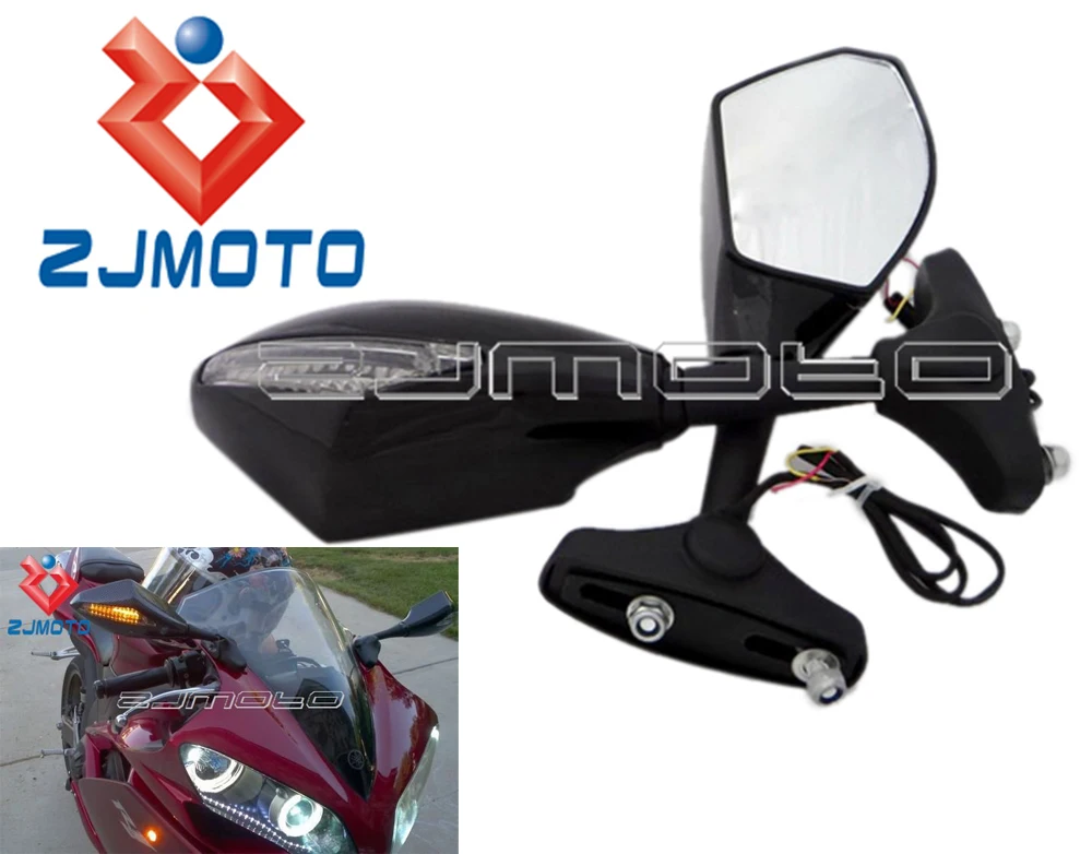 Universal Motorcycle Rearview Mirrors LED Turn Signals Lights for