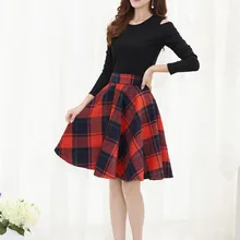 European American Winter Plaid Skirts Women Retro Paid Skirts Woolen Pleated Skirt High Waist Swing A-Line Tartan Plaid Skirts