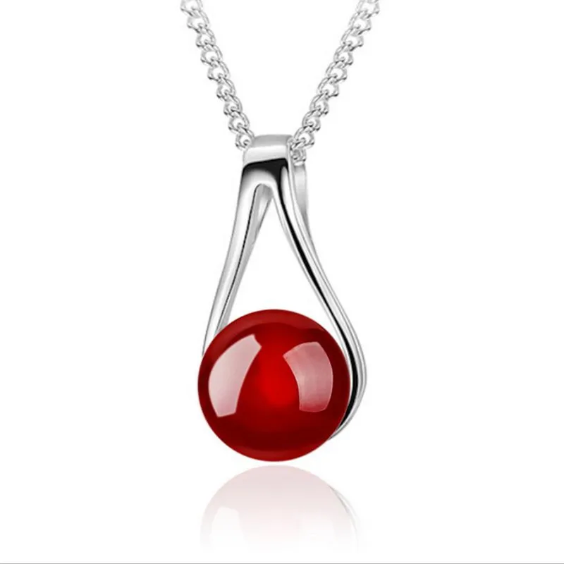 

TJP Cute Red Pearl Female Pendants Necklace Jewelry Top Quality 925 Sterling Silver Choker Neckalce For Girl Lady Party Bijou