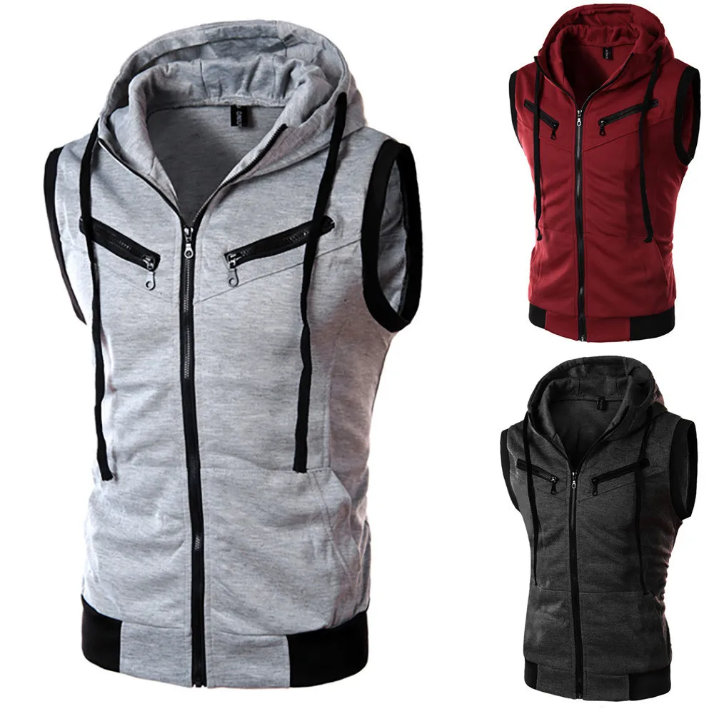 

2019 ISHOWTIENDA Brand Summer Fashion Men's Summer Casual Hooded Pure Color tank top Short Sleeve Top 4XL-5XL high quality