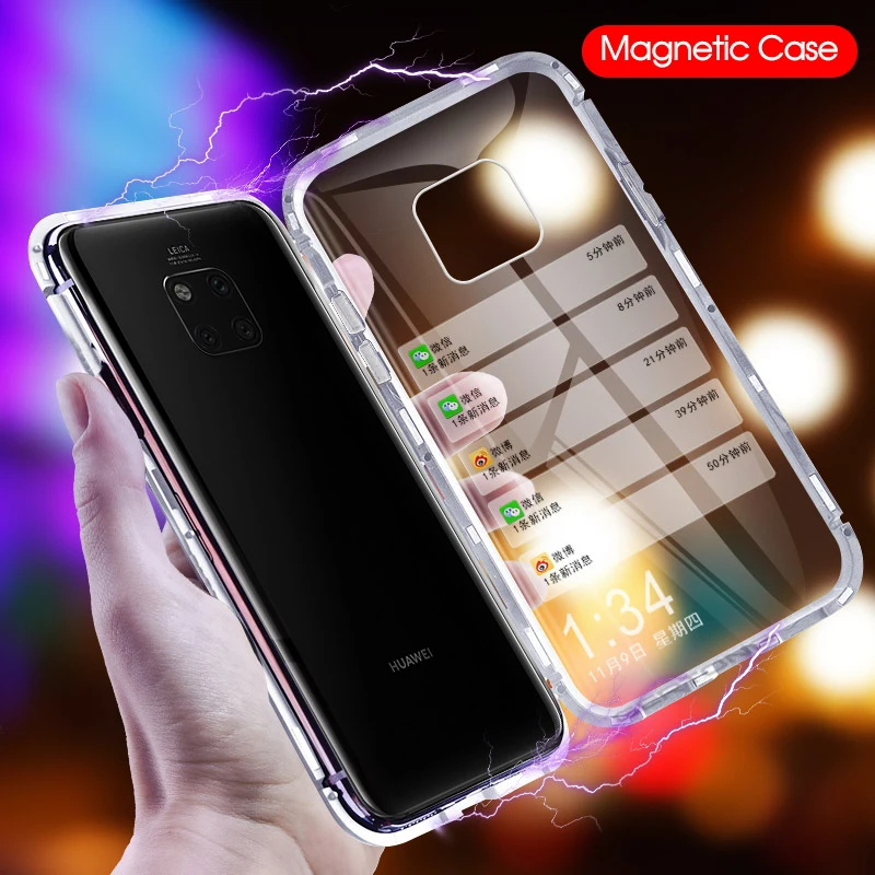 

For Huawei Mate 20 Pro Magnetic Case Double-sided Full Protector Cover For Huawei P20 Lite Mate 10 Shockproof Metal Bumper Cases
