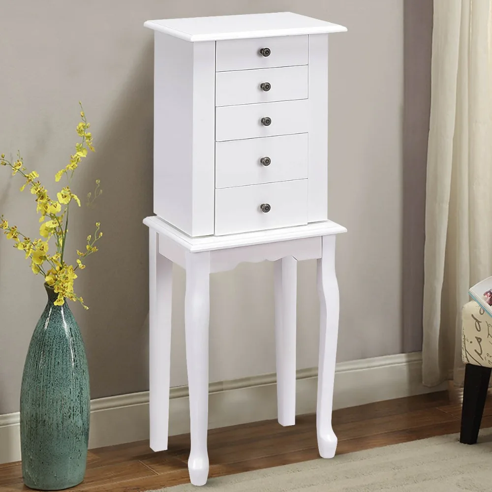 cheap Giantex Jewelry Chest Storage Cabinet Stand Organizer Christmas w Mirror White Home Furniture HW56419WH