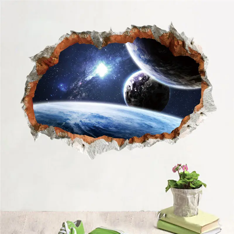 

Space Planet Broken Wall Stickers Living Room Bedroom Decoration 3d Mural Art Diy Scenery Home Decals Kids Gift Peel And Stick