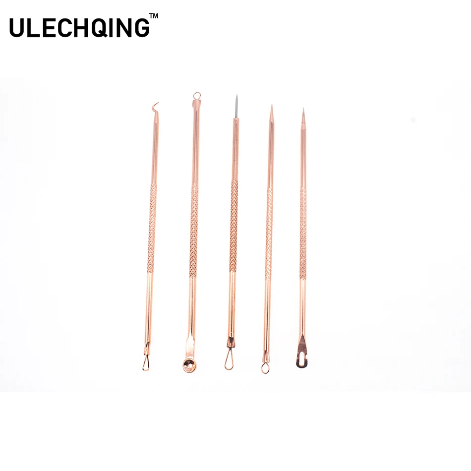 01ULECHQING 5 PCS Rose Gold proactive acne Esthetician Quality Blemish Extractors blackhead remover cleanser With Packing boxes