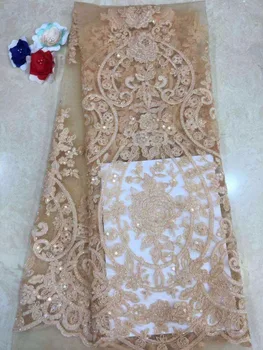 

Newly arrived gold African embroidery mesh lace 3D sequins high-quality French chiffon lace fabric for Nigerian wedding YYZ089-3