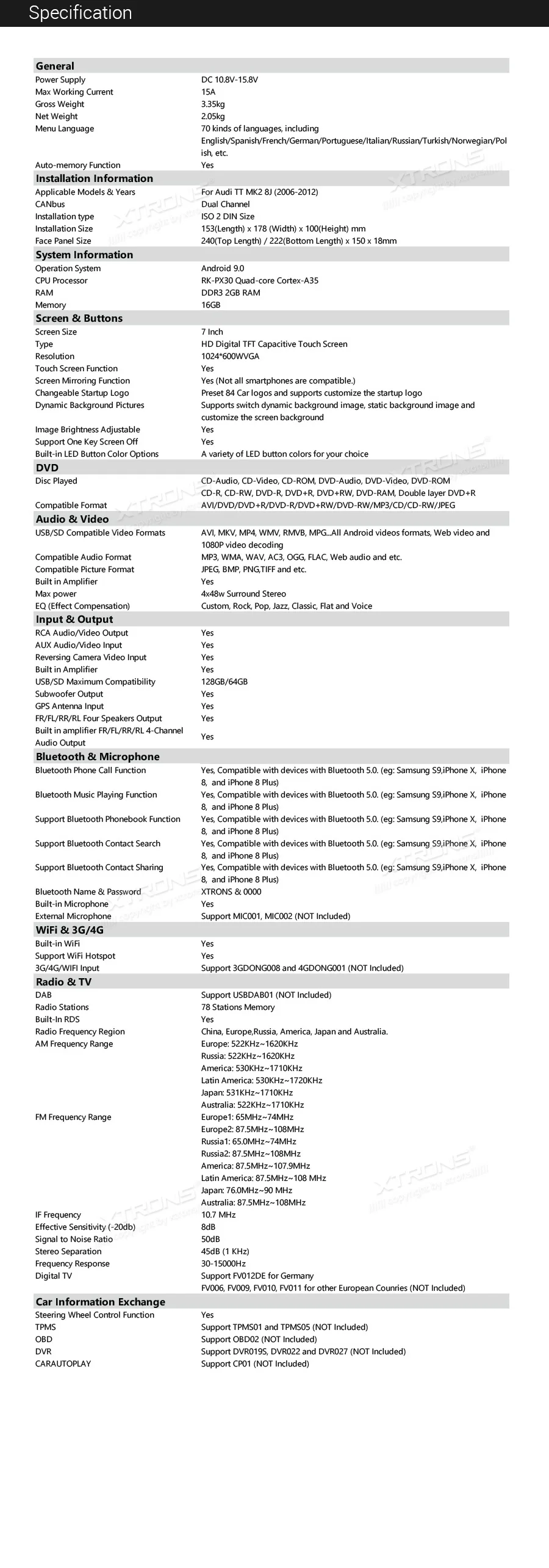 Cheap 7" Android 9.0 Pie OS Car DVD Multimedia Navigation GPS Radio for Audi TT MK2 (8J) 2006-2014 with Car Play Function Support 28