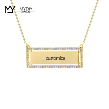 

Personalized Engrave Bar Necklace for Women Stone Chain Zirconia Necklaces 925 Silver Custom Name Necklace Fashion Jewlery