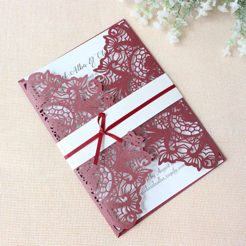 burgundy lace party invitations for wedding christening customized party invitations
