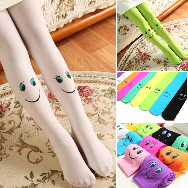 

Muiti-Colors Girls Tights Kids Novelty Cartoon Cute Smile Stockings Baby Soft Velvet Ballet Pantyhose Princess Knee High Socks