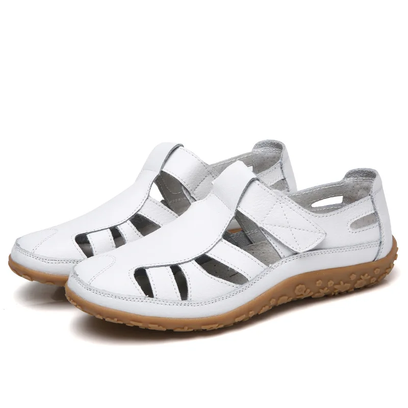 DONGNANFENG/Женская обувь из натуральной кожи; сандалии-гладиаторы; летняя пляжная обувь на мягкой застежке-липучке; LLX-9568 - Цвет: white