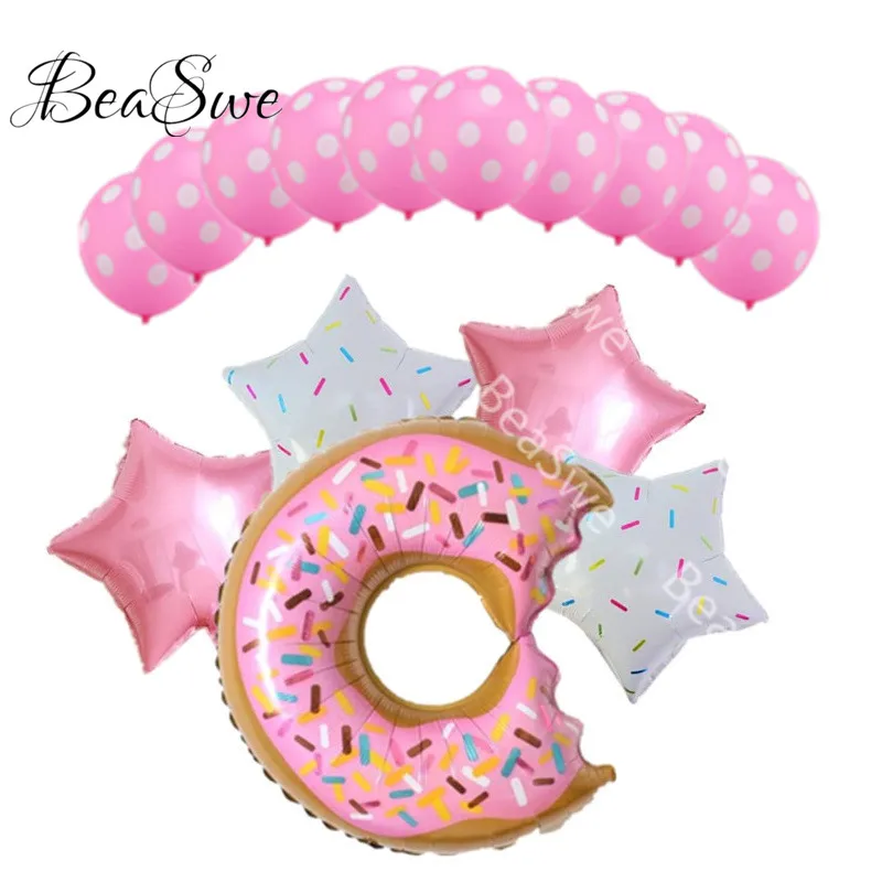 1 set ballon donuts with pink dot latex balloon 18inch star foil ball baby party birthday decoration helium donut party supplies
