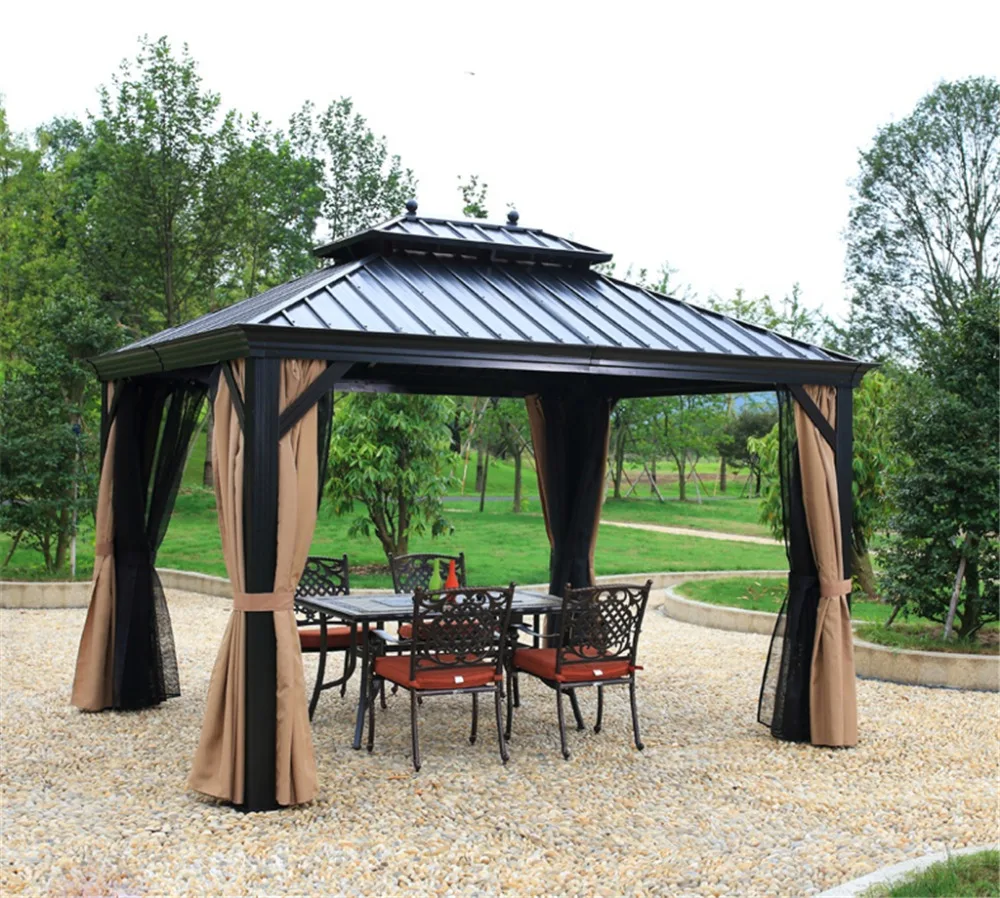 10 'x 12' Стальная твердая алюминиевая постоянная беседка с 2 слойными боковыми