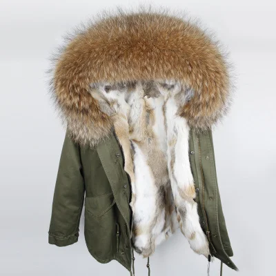 Модная зимняя женская куртка, пальто из натурального кроличьего меха, натуральный большой меховой воротник, свободная длинная парка, верхняя одежда, отстегивается