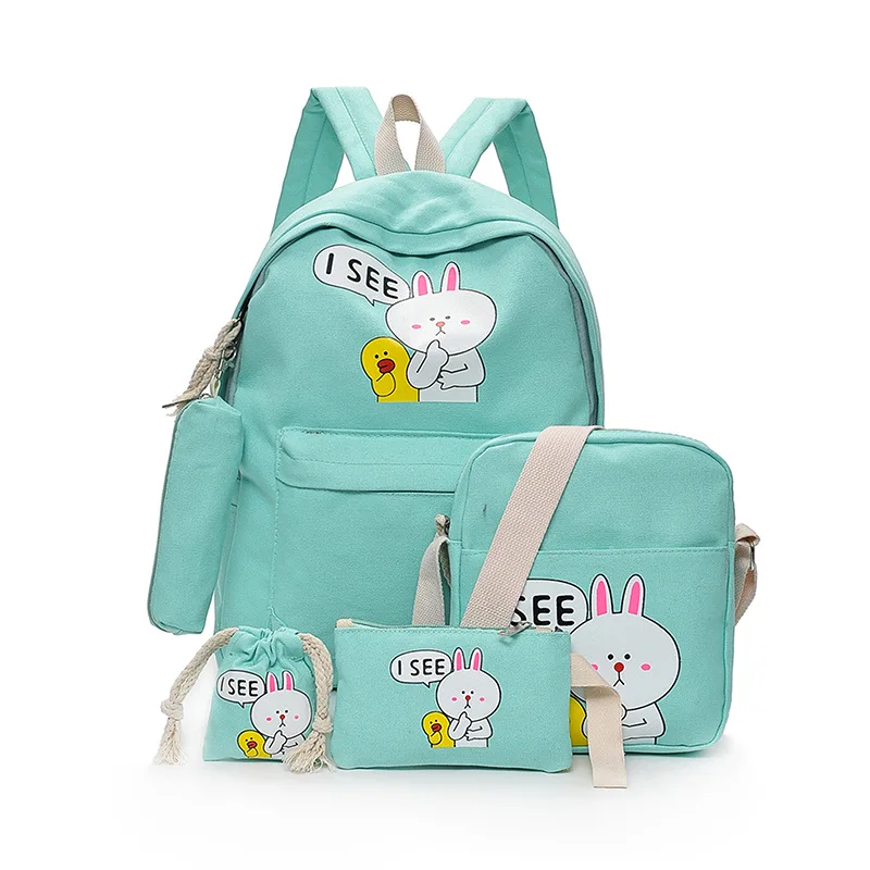

Girls' student Multi-color Backpack Four-piece Set and Multiple Backpack Ways